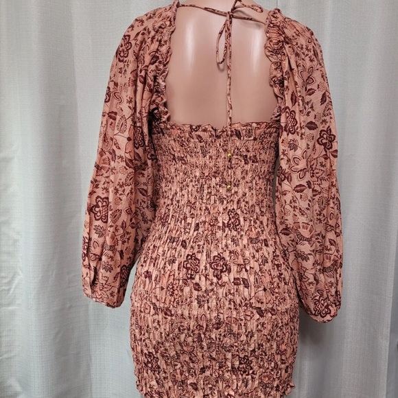 Free People Smock It To Me Mini Dress Women's Size Medium Apricot Combo NWT - Picture 4 of 7